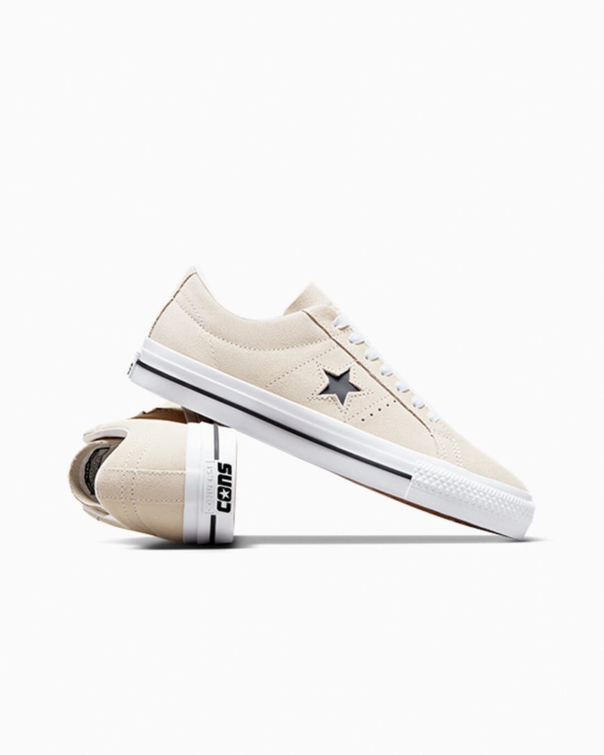 Tenis Skate Converse CONS One Star Pro Camurça Masculino Bege Branco Pretas | PT Q093P78